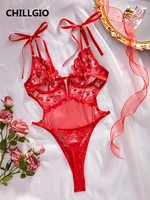 CHILLGIO Women Lace Embroidery Bodysuit Sexy Underwear Overalls Bodycon Erotic One Piece Sleepwear Lace Up Chic Strappy Jumpsuit - Image 2