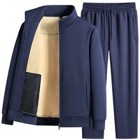 Men Lamb Wool Set Winter Tracksuit Hooded Sweat Shirt+Pant 2-piece Set Sports Suit Fleece Thickened Sportswear Men Tracksuit 1