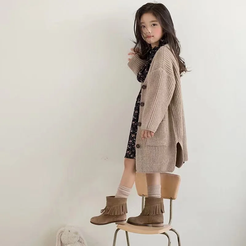 Girls' Mid-Length Knit Cardigan 2
