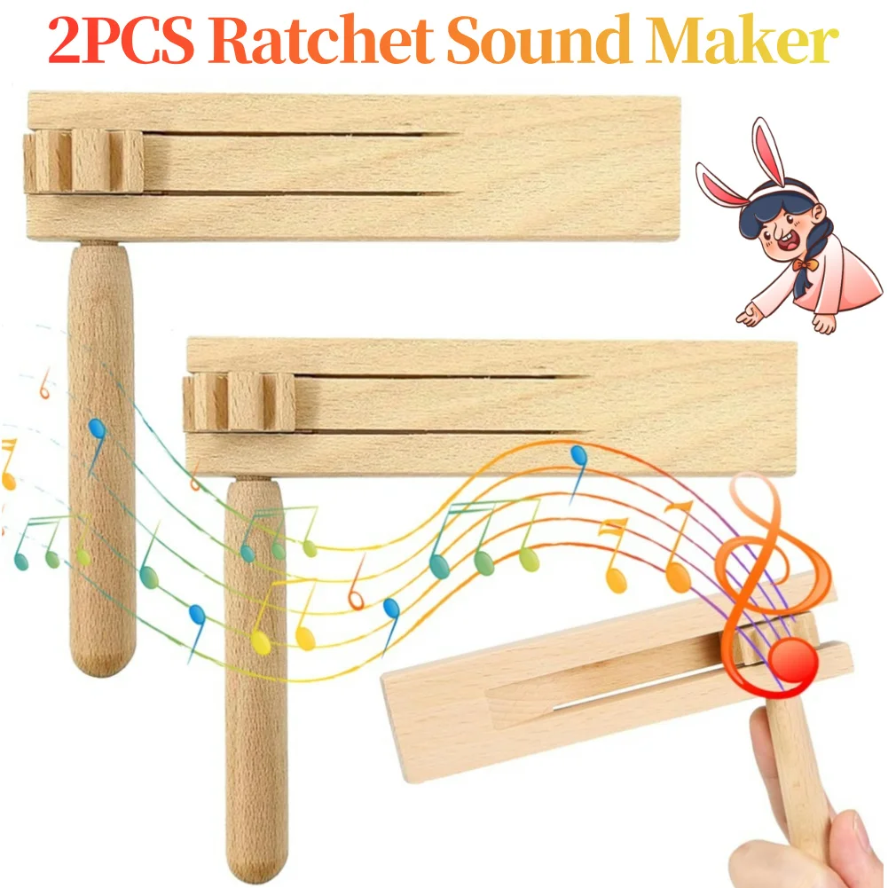 2Pcs Wooden Spinning Rattle Ratchet Toys Castanet Musical Instrument Traditional Matraca Toy for Game Party Activities