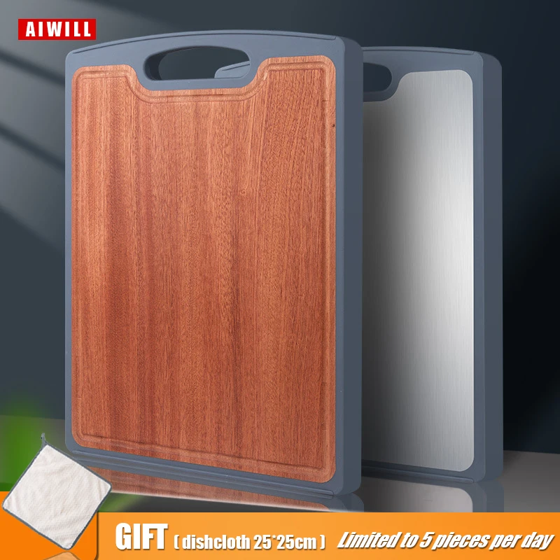 AIWILL board household stainless steel cutting board double solid wood chopping board black ebony chopping board in the kitchen
