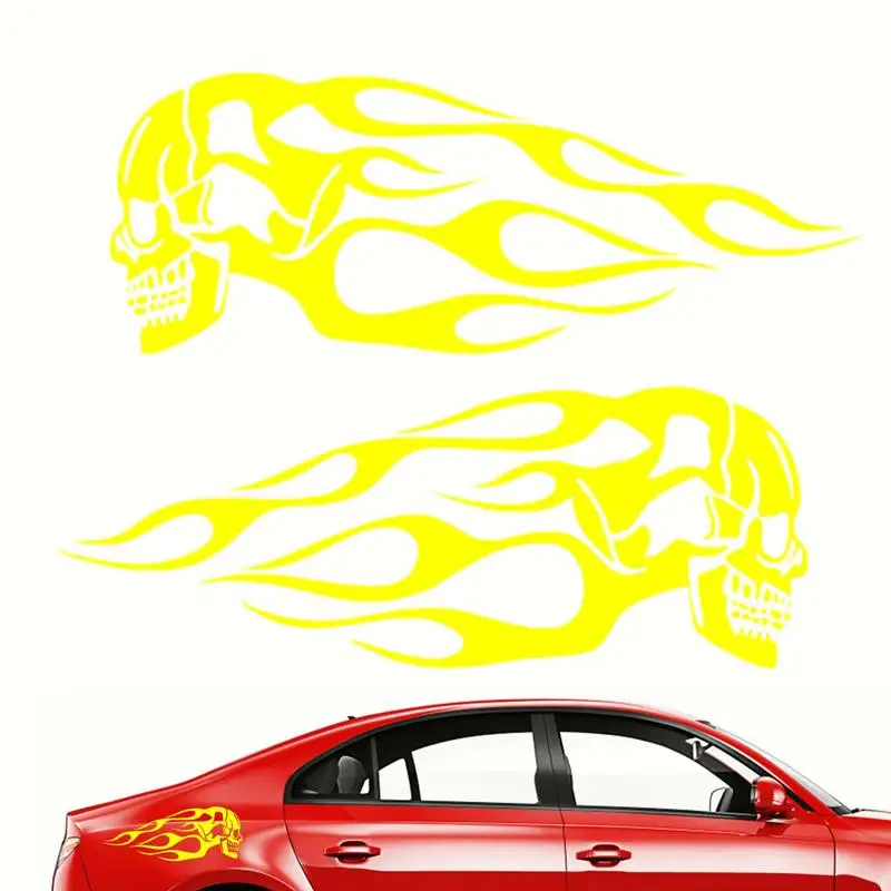 

Motorcycle Oil Tank Stickers Flame Skull Decals Kit For Motorbike Tank Waterproof And UV Proof Decorations Universal For Laptop