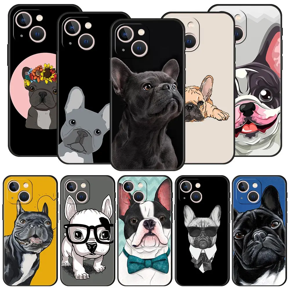 

Pug Dog French Bulldog Phone Case For Apple iPhone 11 15 14 Pro MAX 12 13 7 8 Plus X XR XS MAX SE Silicone Black Cover Luxury