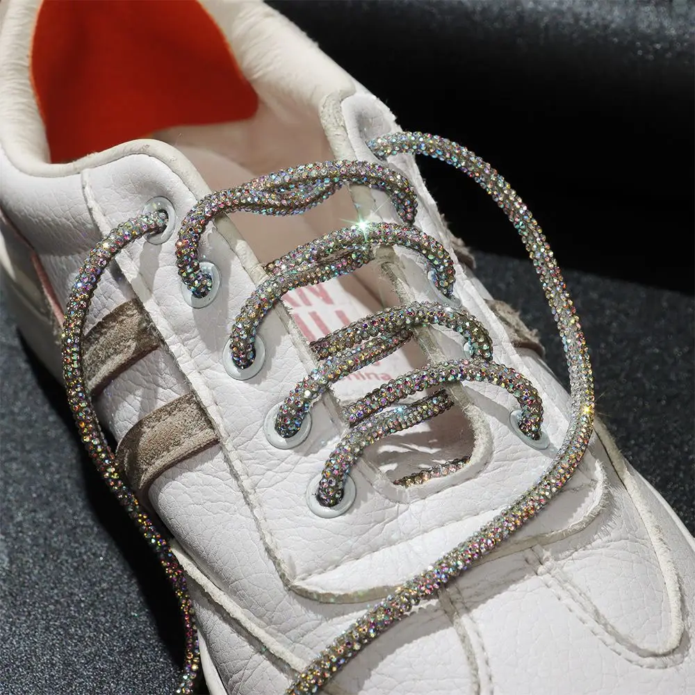 Cheap 1Pcs DIY Strings Rhinestone Shoelaces Luxury Rainbow Diamond Shoe  Laces Sneakers Laces Shoes Round Shoelace 100CM