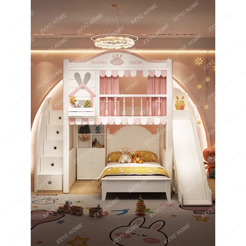 

Bunk Bed Bunk Bed Children's Double Bed Upper and Lower Bunk Two-Layer Bed High Guardrail Desk Slide Small Apartment