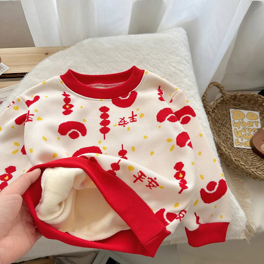 Girl sweatshirt Kids sweatshirt Autumn Winter New Child Fleece Thickened Sweatshirt Base Shirt Boy Girl Warm Sweate Round Neck Long Sleeve Fashion Knitwear Kids