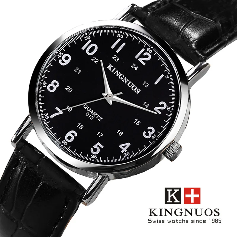 2023 KINGNUOS Top Selling Fashion Casual Leather Quartz Wrist Watch for Men 38mm Alloy Case Life Waterproof Watches for Lovers fajarina cowhide genuine leather mens pin buckle belts for men luxury brand fashion jeans straped 38mm wide freeshipping nw0144