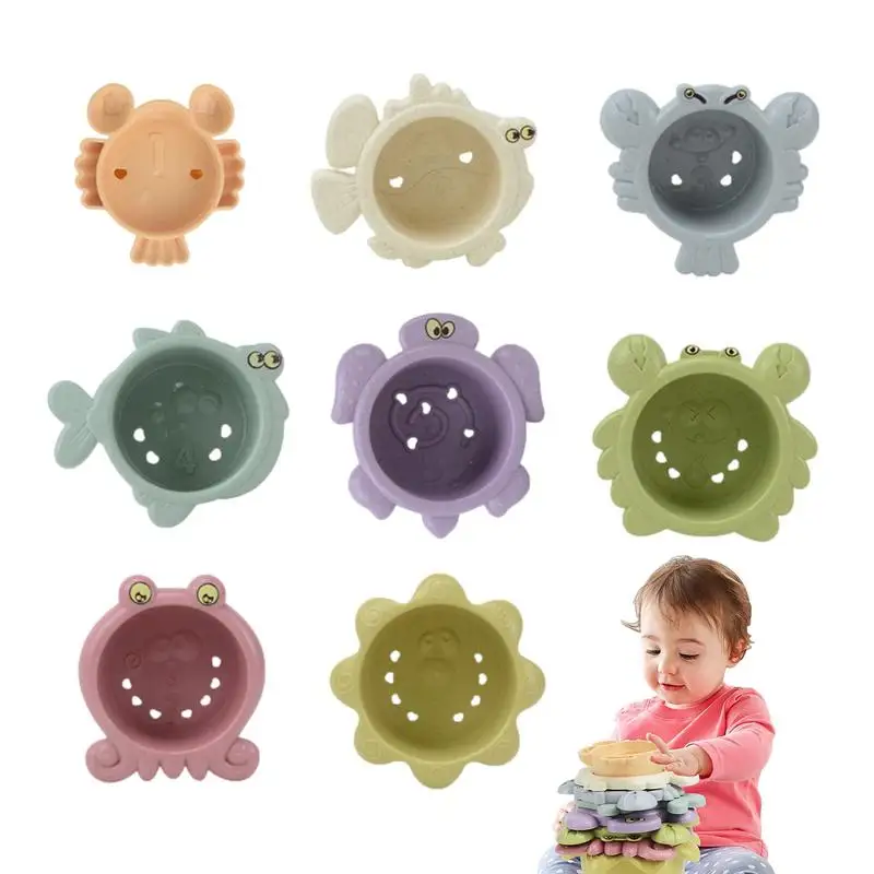 

Bath Stacking Animals Set Of 8 Animal Shapes Colors Recognizing Toy Numbers Stacking Cups Early Development Toys For Water Park