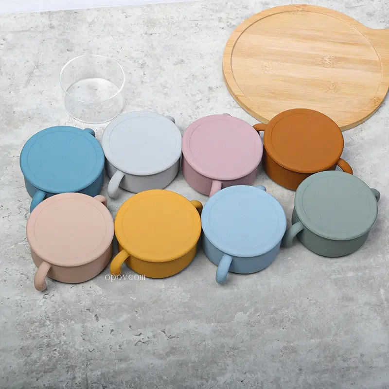 Silicone Dish for Babies Snack Bowl Kids Feeding Snack Cup with Lid Leak-proof Baby Toddlers Supplementary Food Bowl Tableware silicone dining plate silicone feeding bowl baby food bowl baby snack container