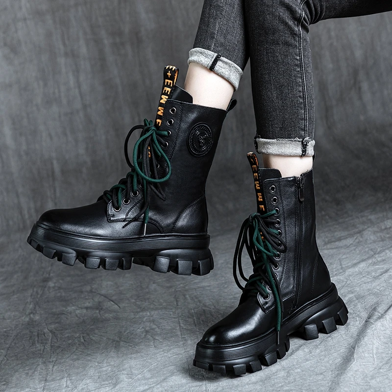

Boots Woman Winter New Leather Thick Sole British Style Autumn Women Shoes Warm Plush Non-slip Short Platform Boots