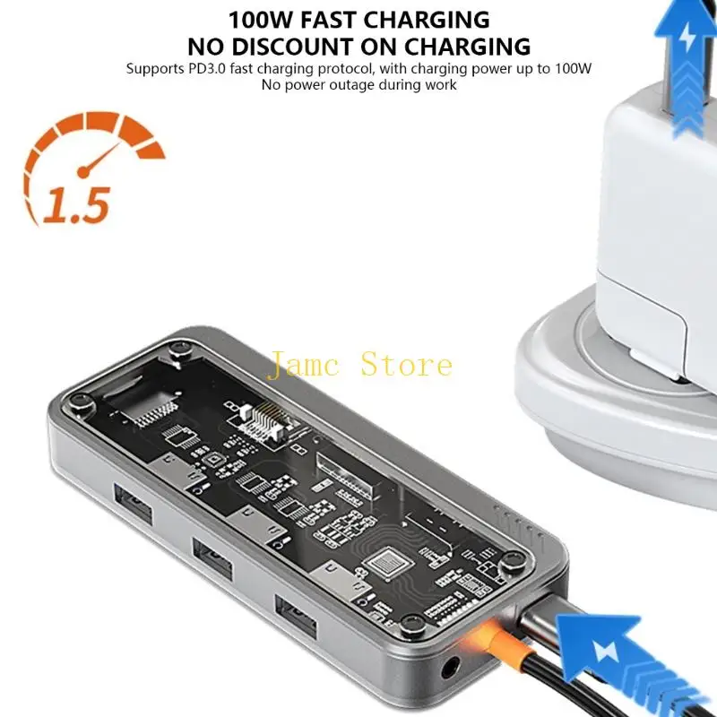 LX0B 10 in 1 유형 C RJ45 HDTV 어댑터 TF USB3.0 100W 도킹 USB C 분배기(PC용)