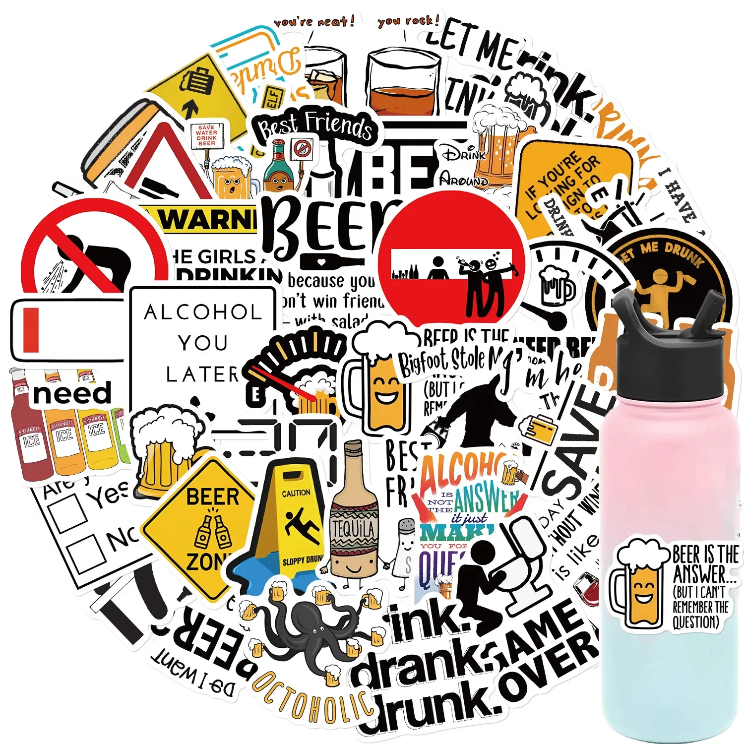 Label Stickers 10/30/50PCS Funny Alcoholism Vodka Beer Wine Drunk Meme Stickers Waterproof Fridge Phone Diary Car Motorcycle Decoration Sticker