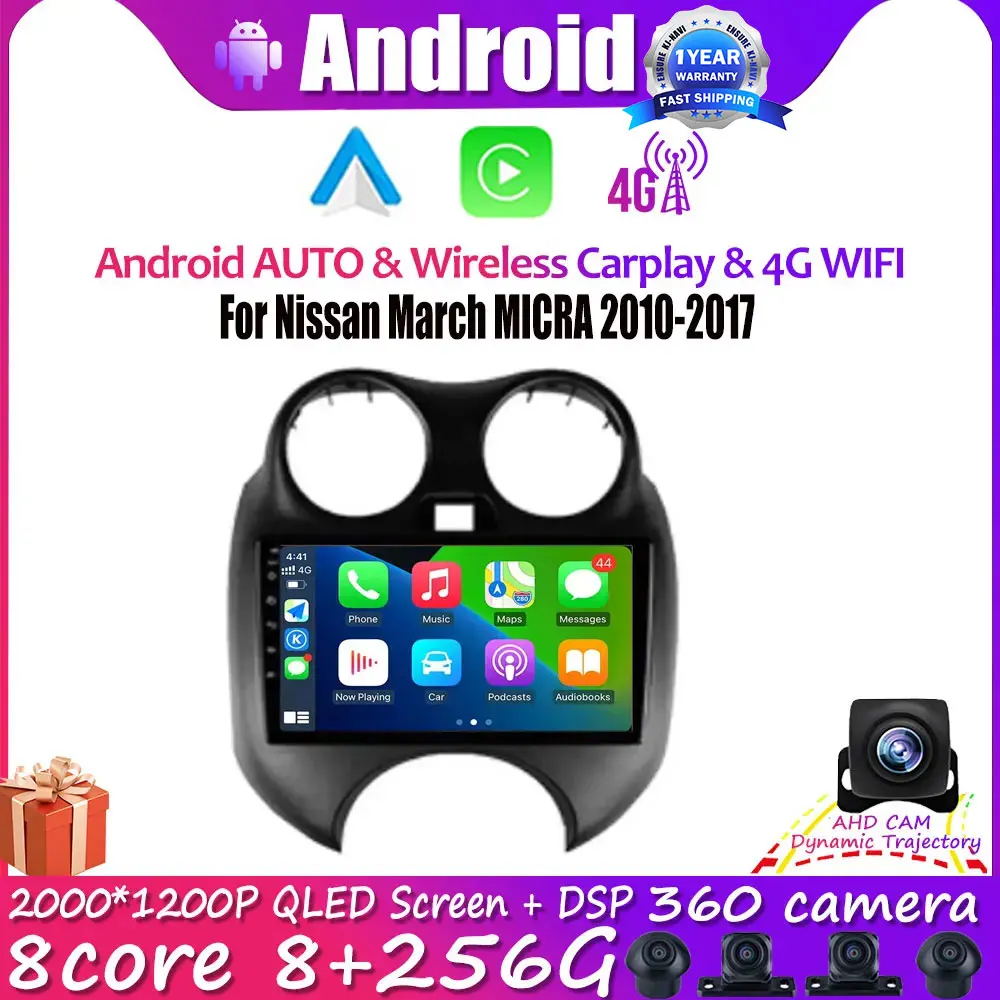 

9 Inch Android 14 Car Radio Multimedia For Nissan March MICRA 2010-2017 Video Player Navigation GPS Stereo Carplay Auto WIFI 4G