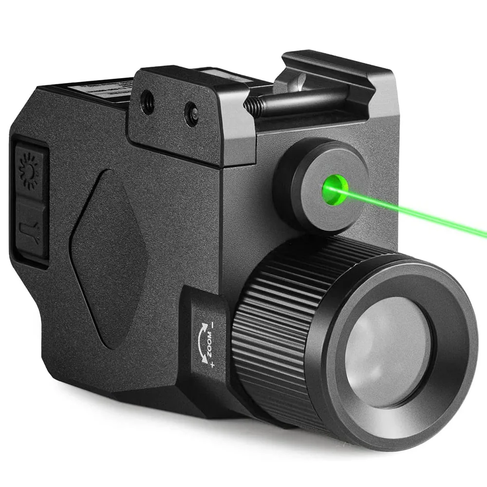 

800 Lumens Tactical Weapon Light with Green Laser Zoomable Pistol Light with Magnetic Charging Adjustment Compact Handgun Light