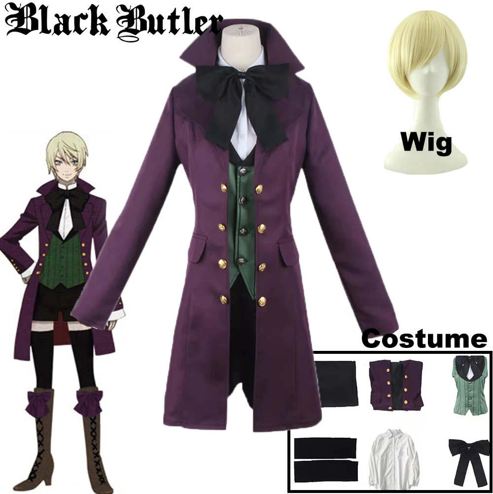 Costume Cosplay Alois Trancy (Anime) Complet - Chemise, Veste, Pantalon, Chaussettes, Nœud Papillon - Tissu Uni Et Maille