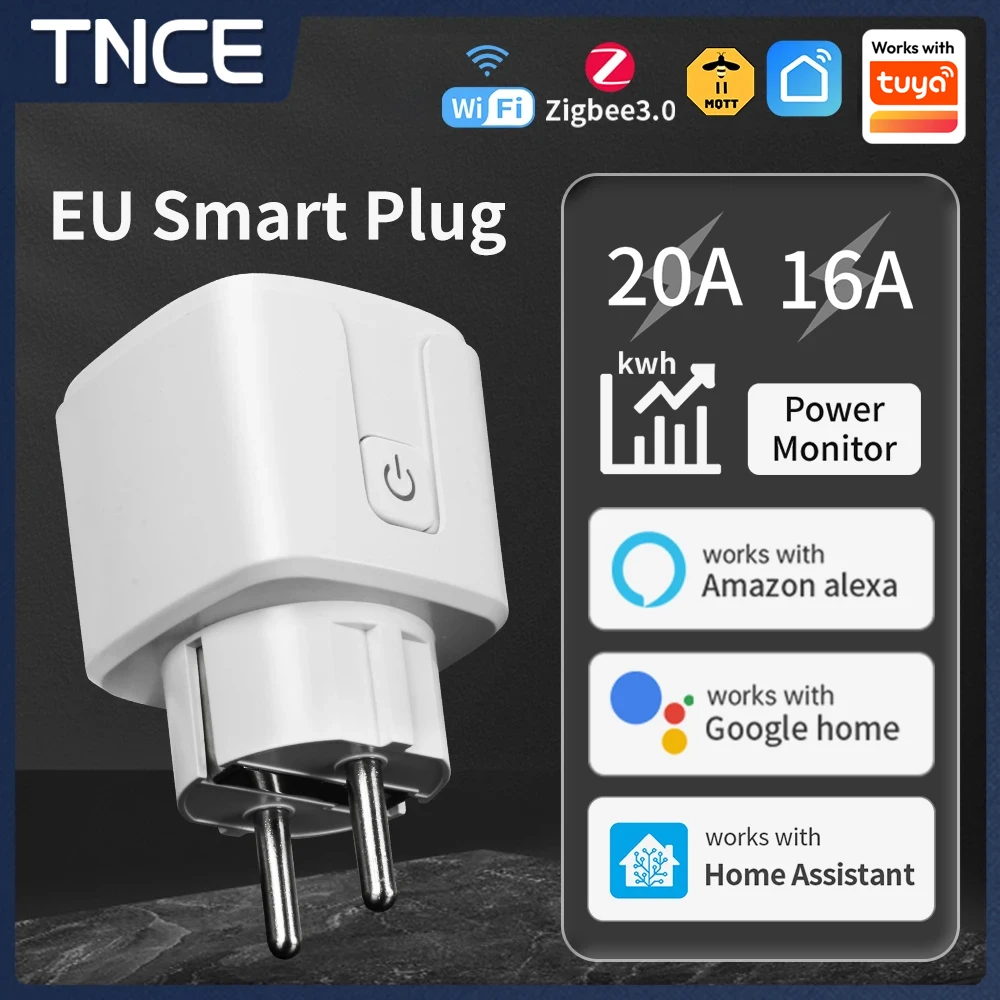 TNCE Tuya 16A/20A WiFi/Zigbee3.0 Smart Socket EU Smart Plug With Power Monitoring Timing Function Work With Alexa 1