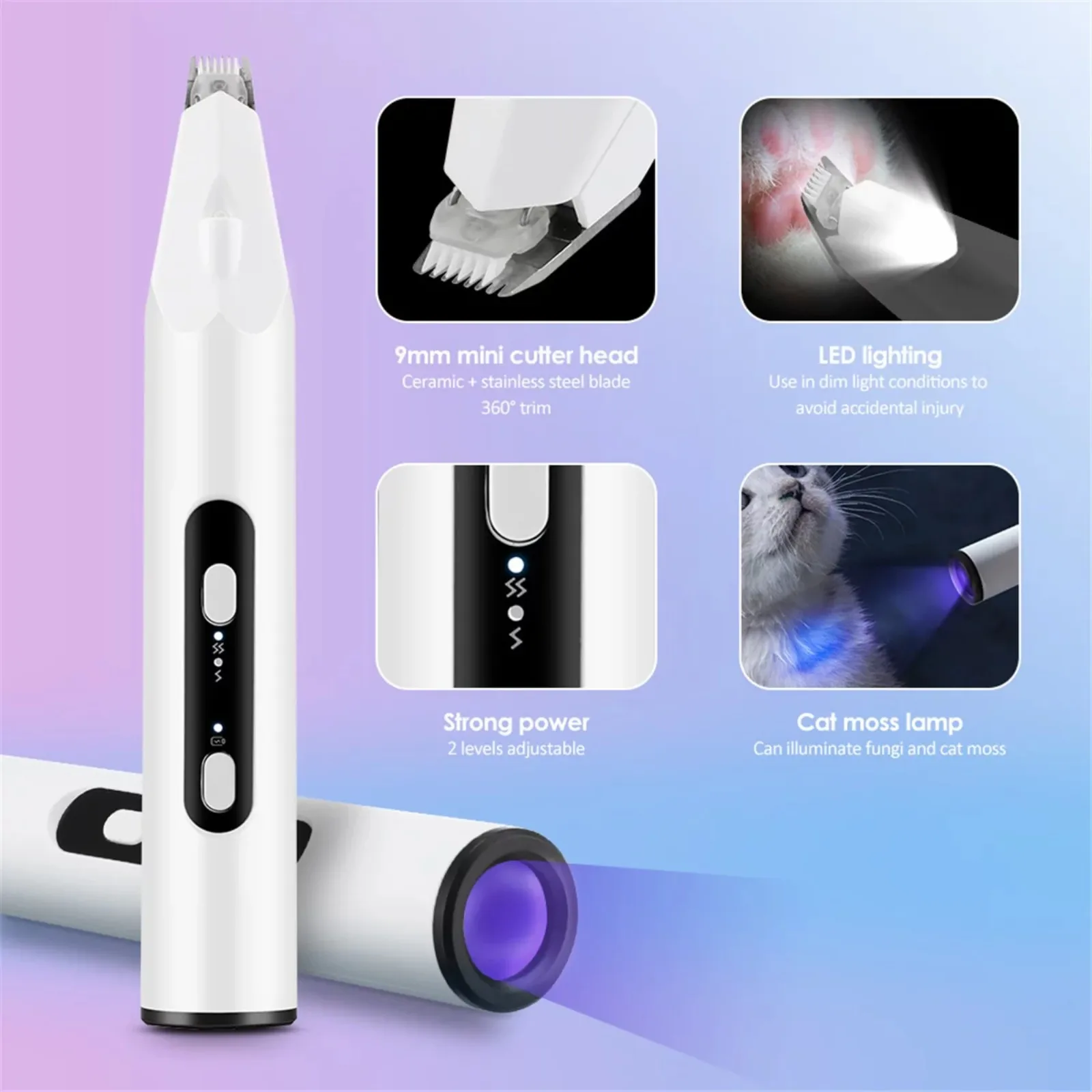 30ml Usb Rechargeable Shaver Cat Ringworm Light Led Light Three-In-One Pet Electric Shaver Partial Hair Shaving