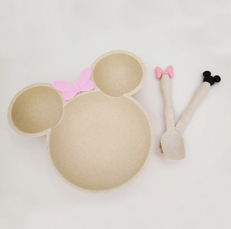 Baby Tableware Set Wheat Straw Baby Cartoon Tableware Set Children's Dishes Kids Dinner Platos