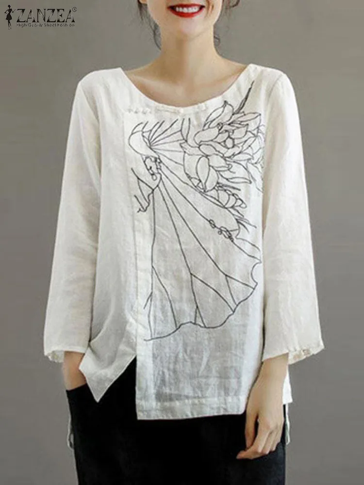 

Autumn Vintage Shirts For Women Long Sleeve Floral Blouse Casual Loose Work Tops ZANZEA Vintage Loose Embroidery Tunic Blusas
