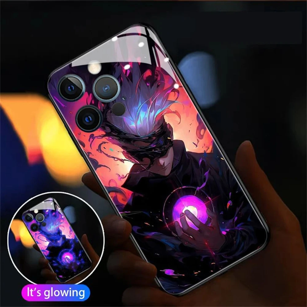 Popular Japanese Anime Pattern Smart Voice Controlled LED Light Phone Case For iPhone 15 14 13 12 11 Pro Max XR XS Plus SE2020