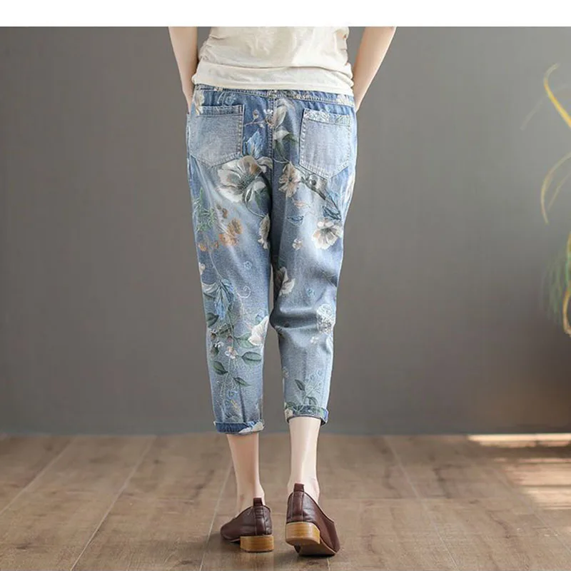 

Embroidered Light Blue Pocket Jeans Spring Summer And Autumn New High Waist Loose Joker Slim Casual Comfortable 7 Minutes Pants