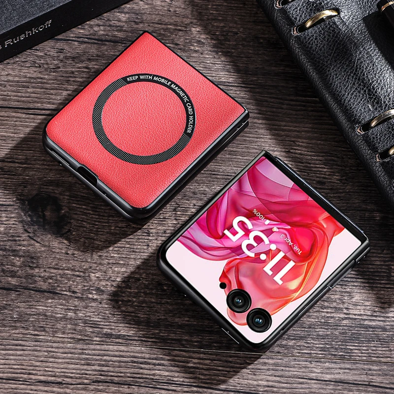 Premium PU Leather Magnetic Wireless Charging Case - Sleek Hard Plastic Protection