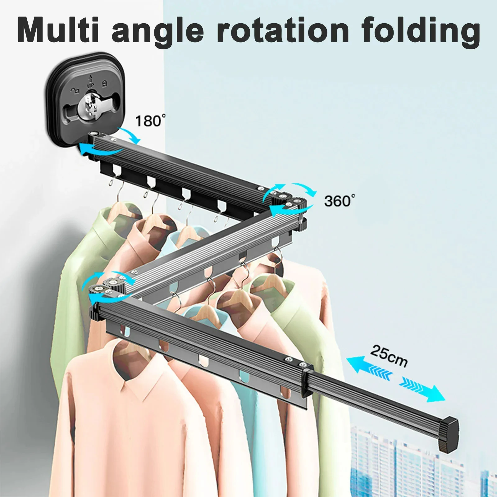 Laundry Dryer Large Aluminum Clothes Horse Black Wall Mount Clothes Drying Rack Sucker Install Home Folding Clothesline