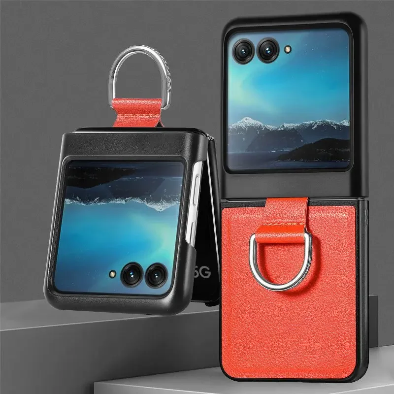 Elevate your Motorola Razr with our Premium PU Leather Folding Phone Case – Ultra-Durable, Elegant Design, and Solid Color Ring Holder