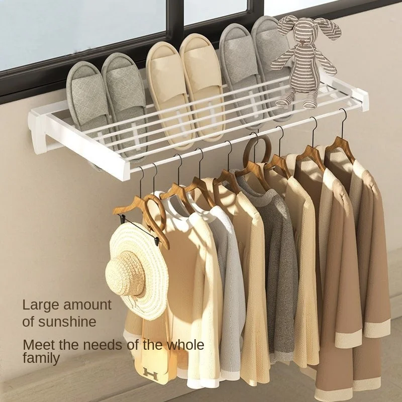 

Foldable Retractable Drying Rack No Hole Invisible Wall Hanging Cool Clothes Rack Indoor Bathroom Balcony Sunshine Shoes Rack