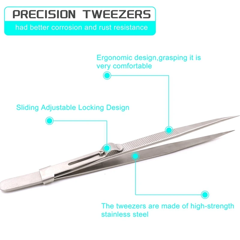 2PCS Precision Tweezers, Model Hobby Making Tools, Upgraded Bent And Straight Flat Tip Stainless Steel Tweezers-Y46A
