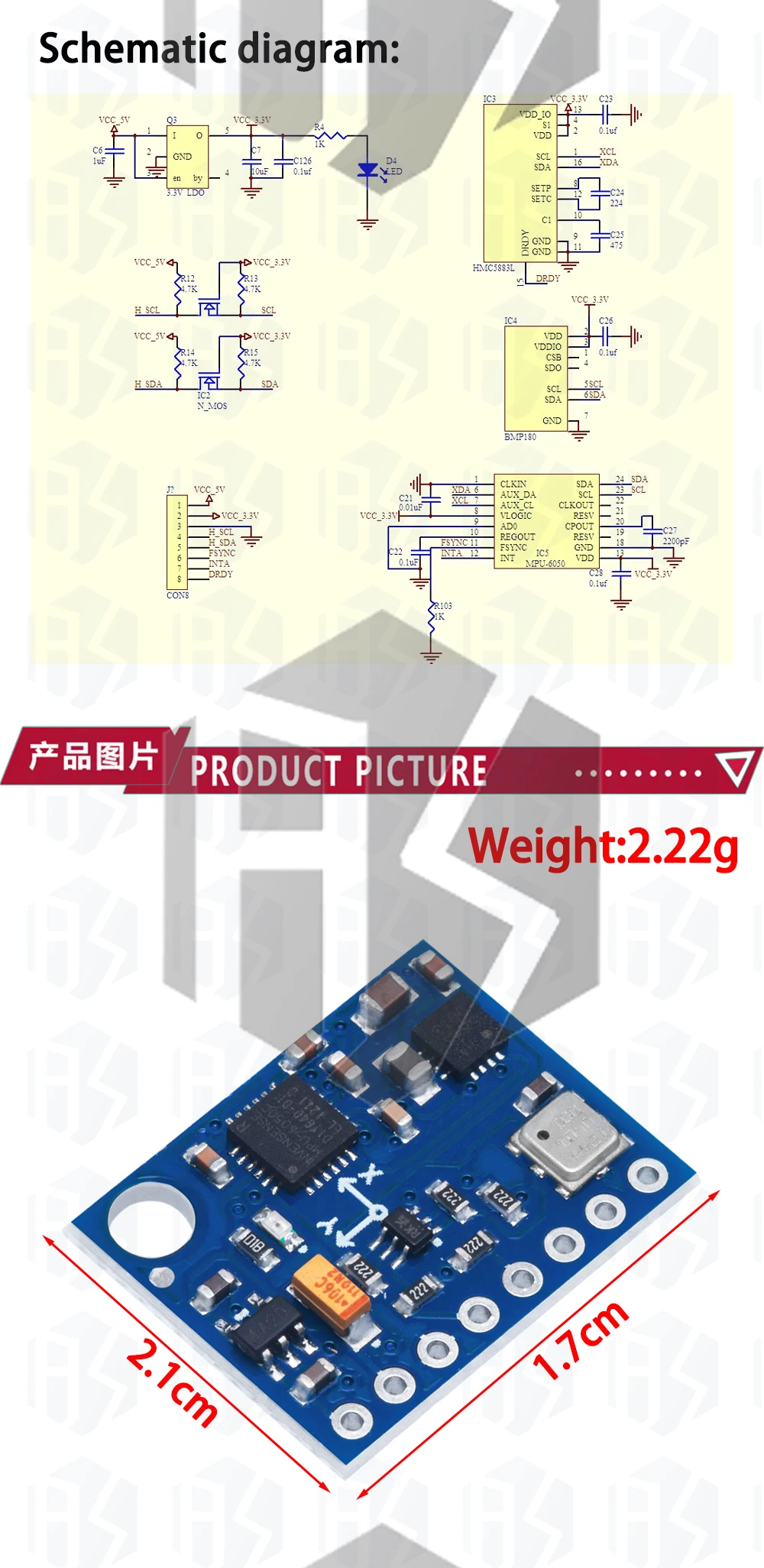 1 ~ 5PCS GY-87 10DOF Modul MPU6050 QMC5883L BMP180 GY87 Sensor Modul GY 87 Für Arduino – Detail 3