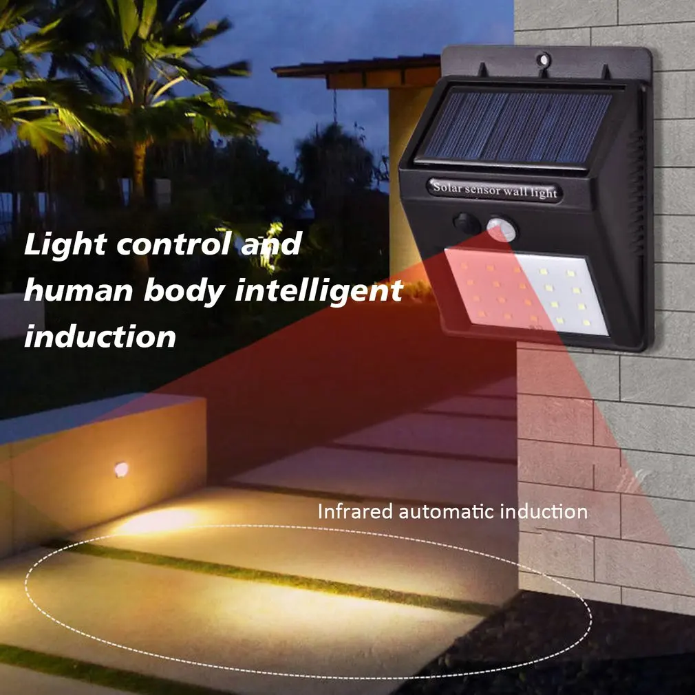 

20 LED Solar Motion Sensor Lights Waterproof Outdoor Sunlight Solar Powered Street Wall Lamp For Garden Decoration Wholesale