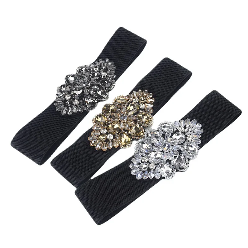 Women's Crystal Buckle Belt，With Skirts Elastic Wide Waist Cover Woman Fashion Versatile Decoration Elastic Belt，For Ideal Gifts