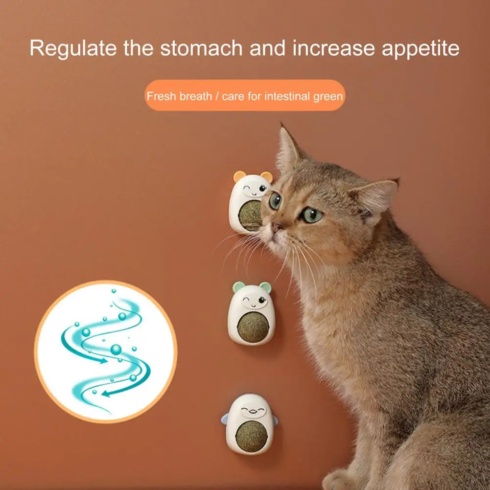 Catnip Ball Natural Materials Wall-mounted With Cover 360 Degree Rotatable Paste Increase Appetite Freshing Breath Wall Ball