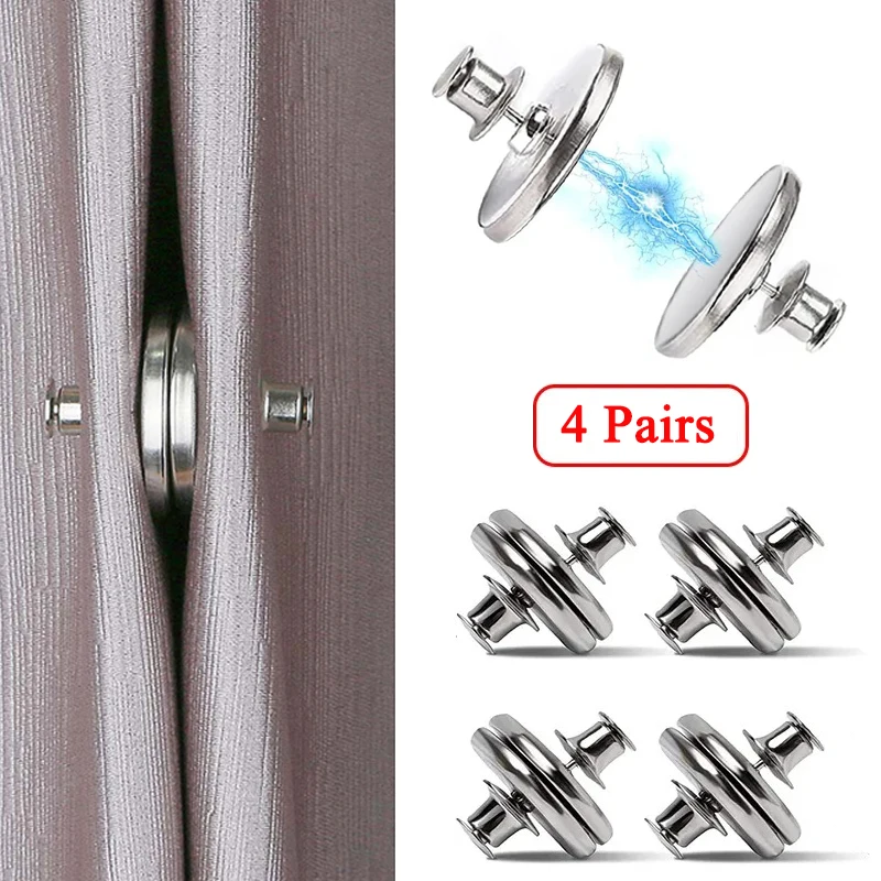 4 pairs Magnetic Curtain Clip Magnetic Button Free Punching Magnet Buckle Metal Curtains Buckle Curtain