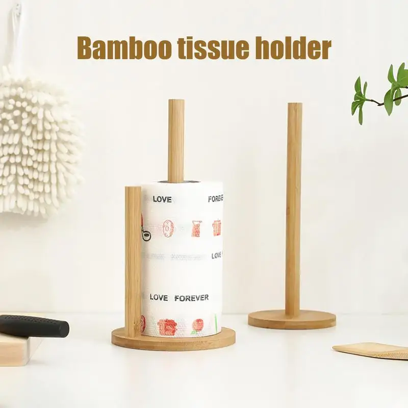 

Wood Paper Towel Holder Countertop Disposable Paper Stand Natural Anti-Skid Base Tissue Towel Rag Hook For Kitchen Bathroom