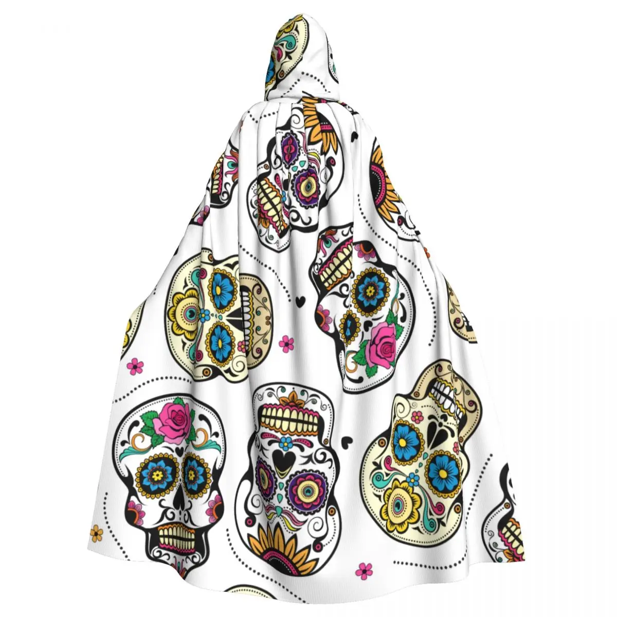 

Cosplay Medieval Costumes Beautiful Sugar Skulls Pattern Hooded Cloak Capes Long Robes Jackets Coat Carnival