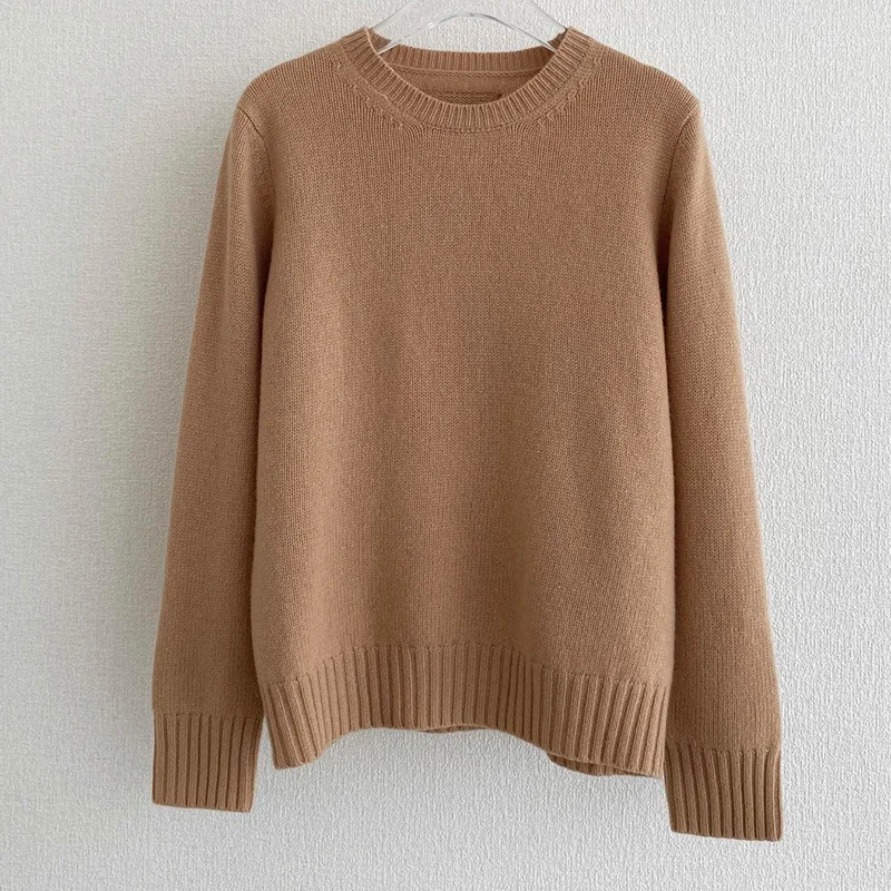 

High Quality Wool Cashmere Blend Sweater Autumn Vintage Grey Brown O-neck Knit Pullover 2023 Women Loose Lazy Warm Fashion Tops
