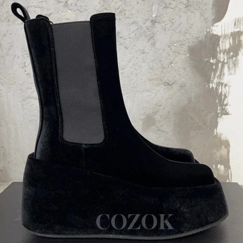 

Autumn Winter Ladies Short Boots 2023 New Velvet Upper Wedges Platform Ankle Boots Muffine Type Thick Bottom Women's Shoes