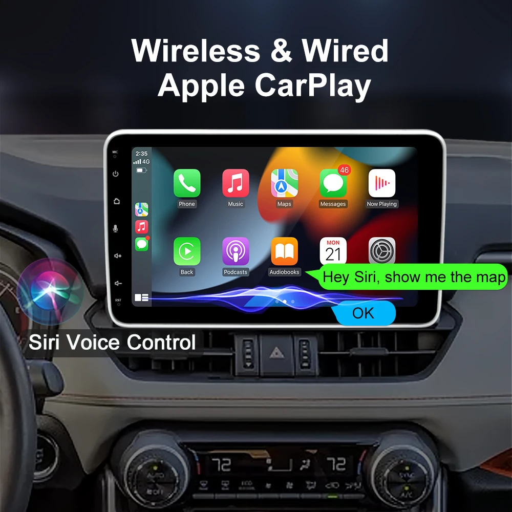 IYING 10 Inch Single Din Adjustable Car Radio Wireless CarPlay & Wireless  Android Auto 8-Core 2G+32G Android Car Stereo with Backup Camera Bluetooth