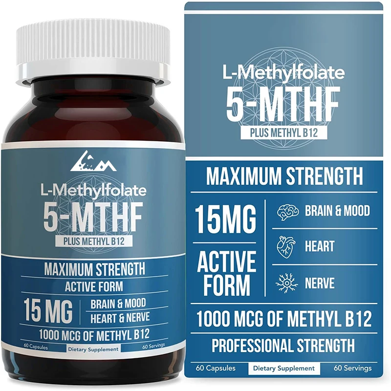 L-methylfolate 15mg with methylB12 cofactor-active 5-methyltetrahydrocannabinol form-supports emotions methylation methylfolate supplements
