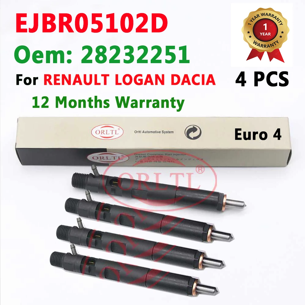 

4 PCS 28232251 For Delphi 166001137R 5102D Common Rail Injector Diesel Injector EJBR05102D for RENAULT DACIA LOGAN EURO 4 ORLTL