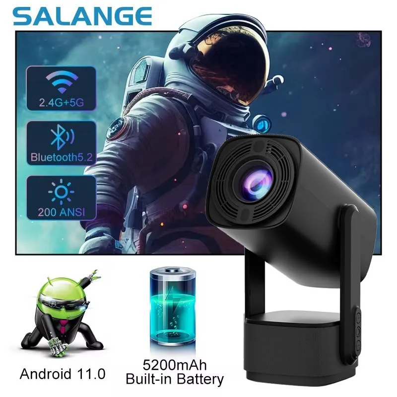 Portable Projector Salange K2 Built-in 5200mAh Battery 4K HD Bluetooth Android 11 For Cinema Outdoor With RGB Light Speaker