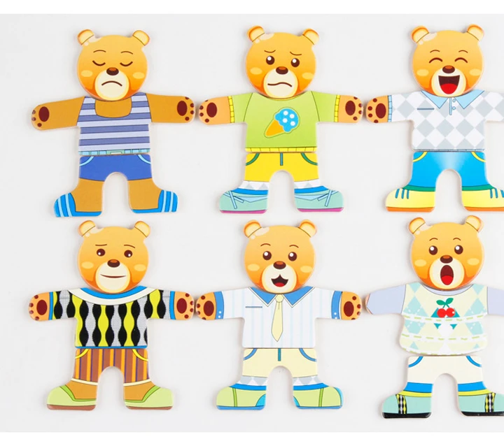 Little Bear Change Clothes Children's Early Education Wooden Jigsaw Puzzle Dressing Game Baby Puzzle Toys For Children Gift