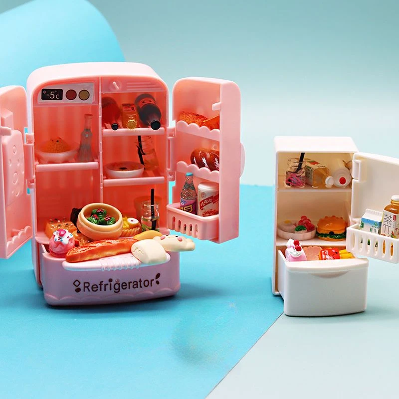 

Cute Simulation Microfilm Furniture Double Door Refrigerator 1:12 Dollhouse Kitchen Model Decorations For Girl Birthday Gifts