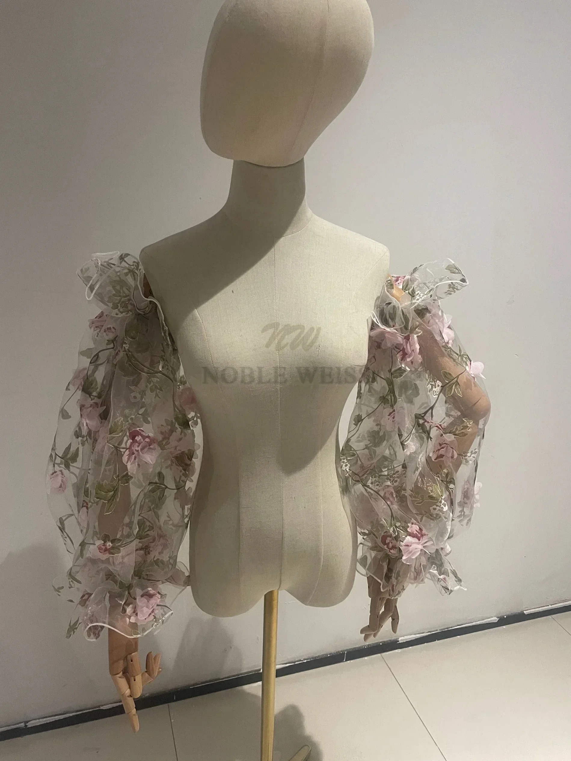 Flowers Bubble Sleeve Gloves Pattern Bride Wedding Dress Covered Arm One Pair Seperate Sleeve Removeable Customized