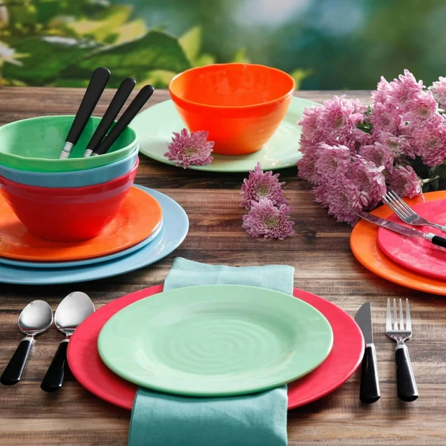 12-Piece Melamine Dinnerware Set, Service for 4 Knife Lunch box