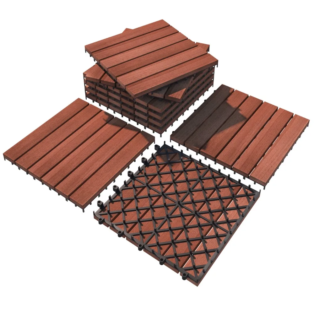 

Garden Floor 27pcs Indoor & Outdoor Wood Floor Tiles, 11.8'' x 11.8'' x 0.8'', Brown