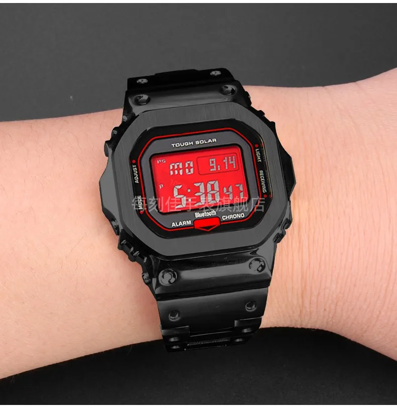 Für Casio G-SHOCK Metallgehäuse Armband Edelstahl Anzug DW5600/GW-M5610/5000 GW-B5600 Modifiziertes cooles goldenes schwarzes Armband – Detail 17