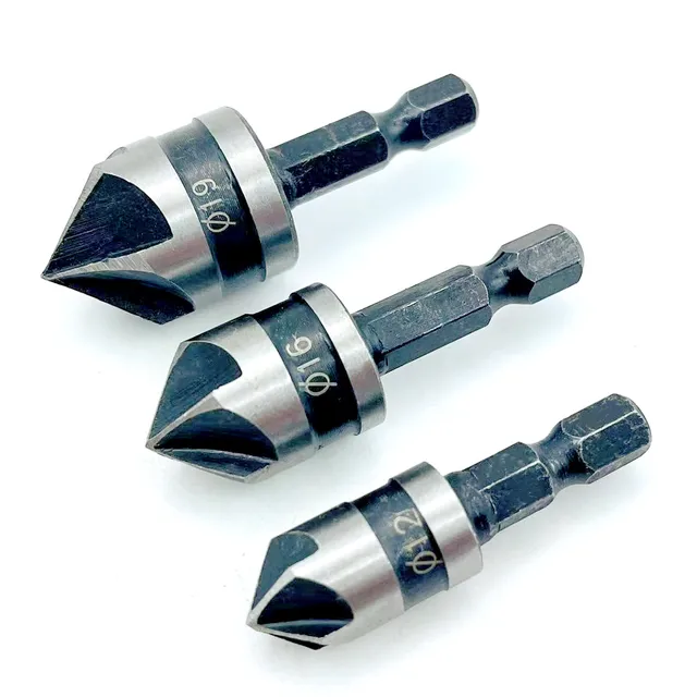 1pcs 82 Degrees Chamfer Drill Bit Set 12/16/19mm 5 Flute Woodworking Drill Bit Cutter Countersink Drill Bit Set Metal Drilling 3PCS(12 16 19)
